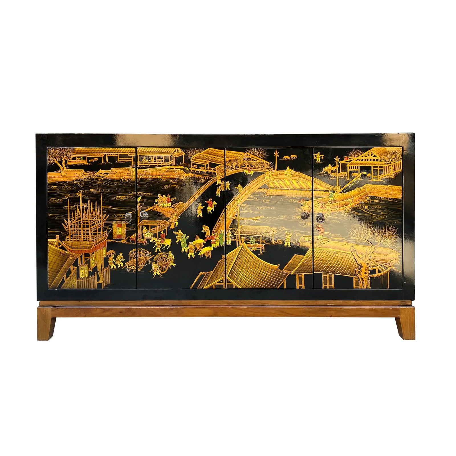 Black Golden Scenery Graphic Sideboard Buffet Console Table Cabinet - 8