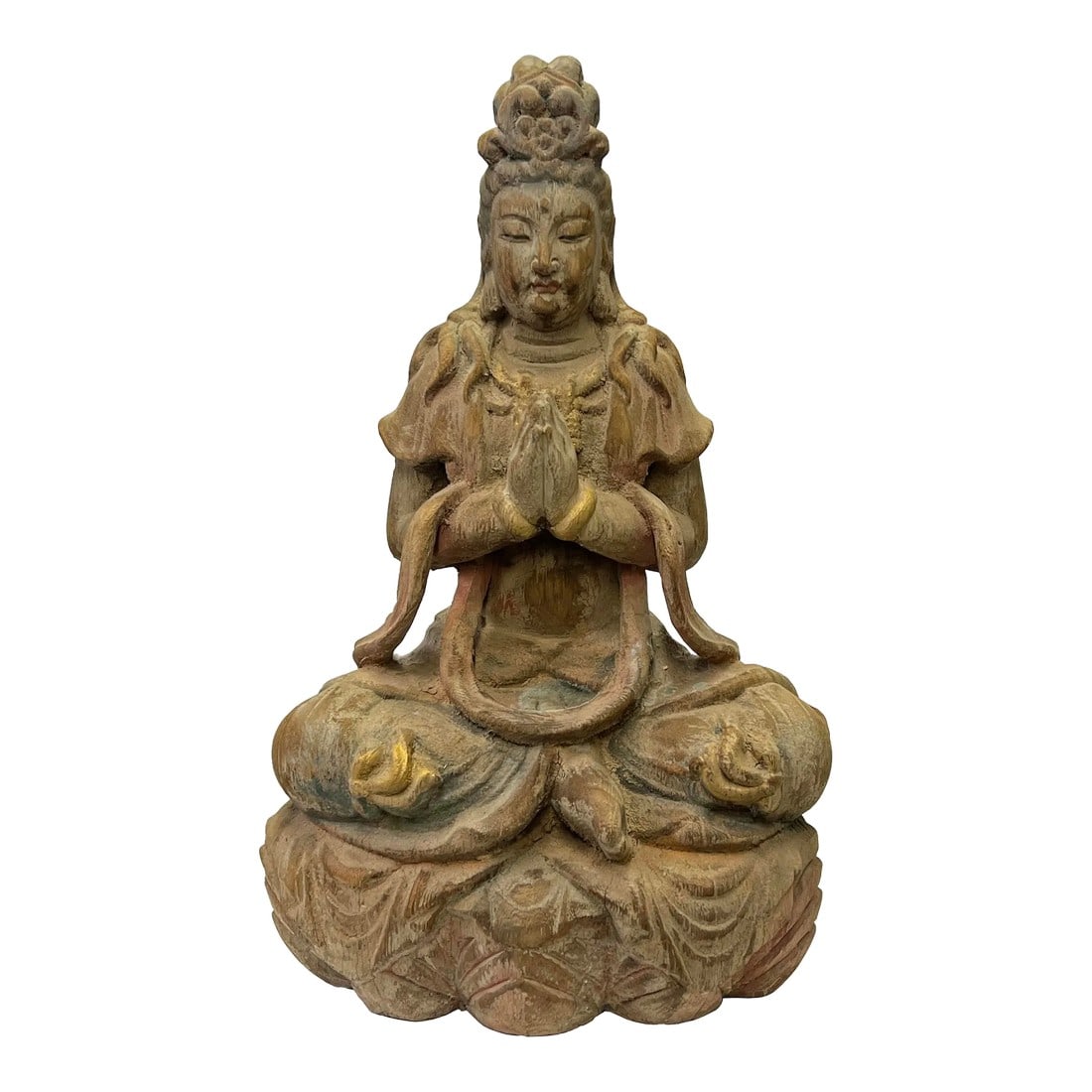 Rustic Wood Sitting Bodhisattva Kwan Yin Tara Buddha Statue Ws3066: This is a handmade Chinese decorative wooden Kwan Yin Tara Bodhisattva Buddha statue. It is finished in a vintage rustic look. Dimensions: 11"x 7"x h19" Origin: China Material: Wood Condition: Handmad