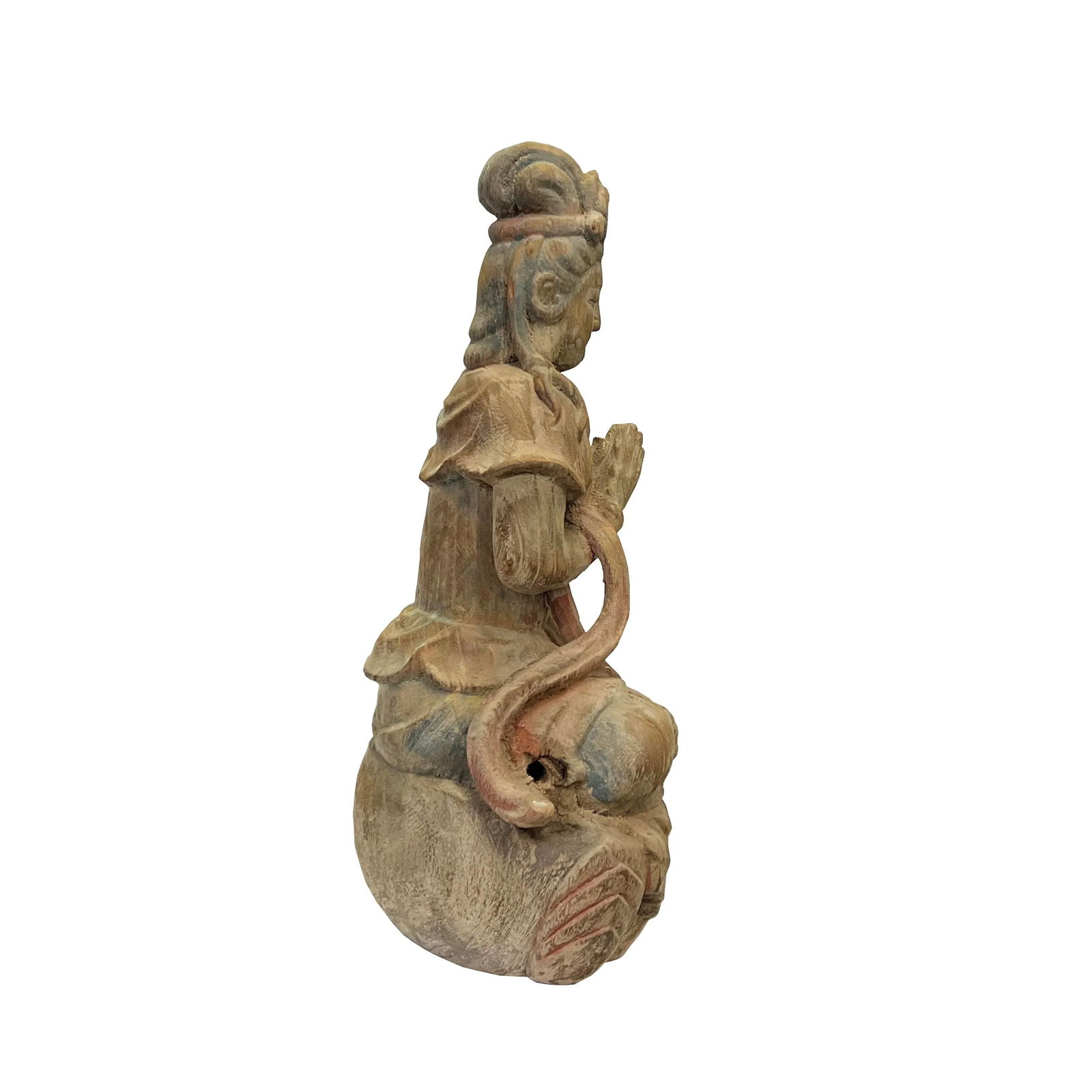 Rustic Wood Sitting Bodhisattva Kwan Yin Tara Buddha Statue Ws3066 - 2