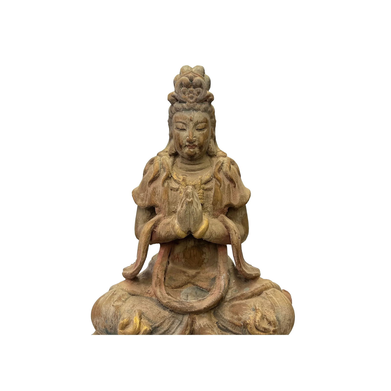 Rustic Wood Sitting Bodhisattva Kwan Yin Tara Buddha Statue Ws3066 - 5