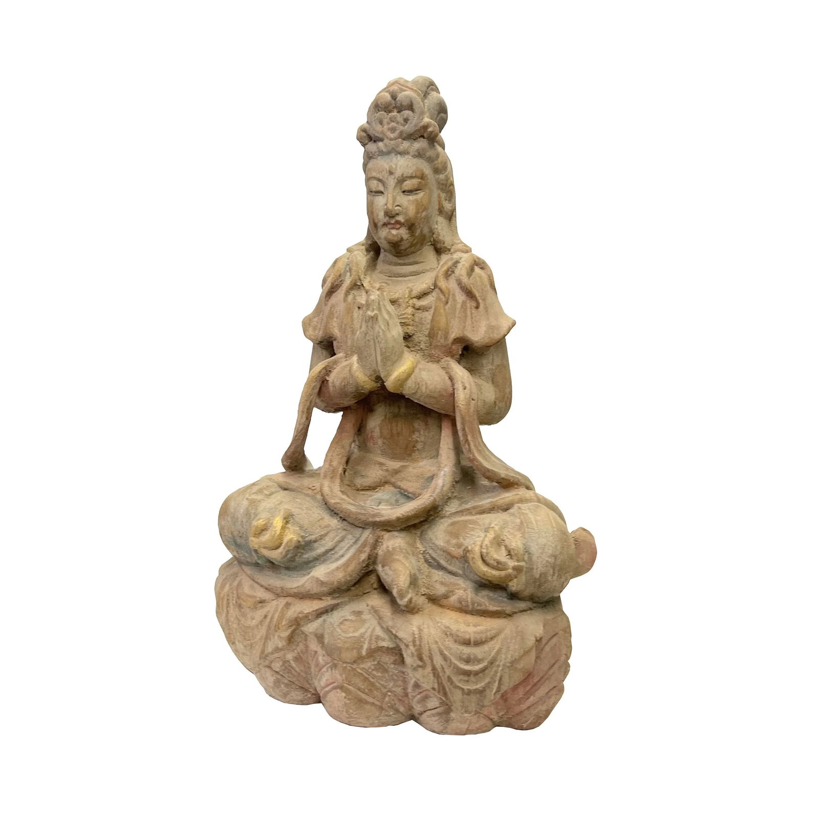 Rustic Wood Sitting Bodhisattva Kwan Yin Tara Buddha Statue Ws3066 - 6