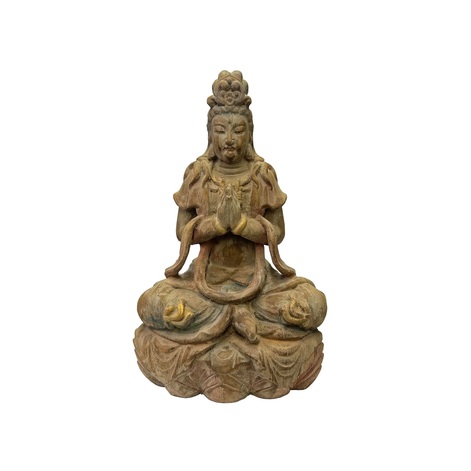 Rustic Wood Sitting Bodhisattva Kwan Yin Tara Buddha Statue Ws3066 - 7