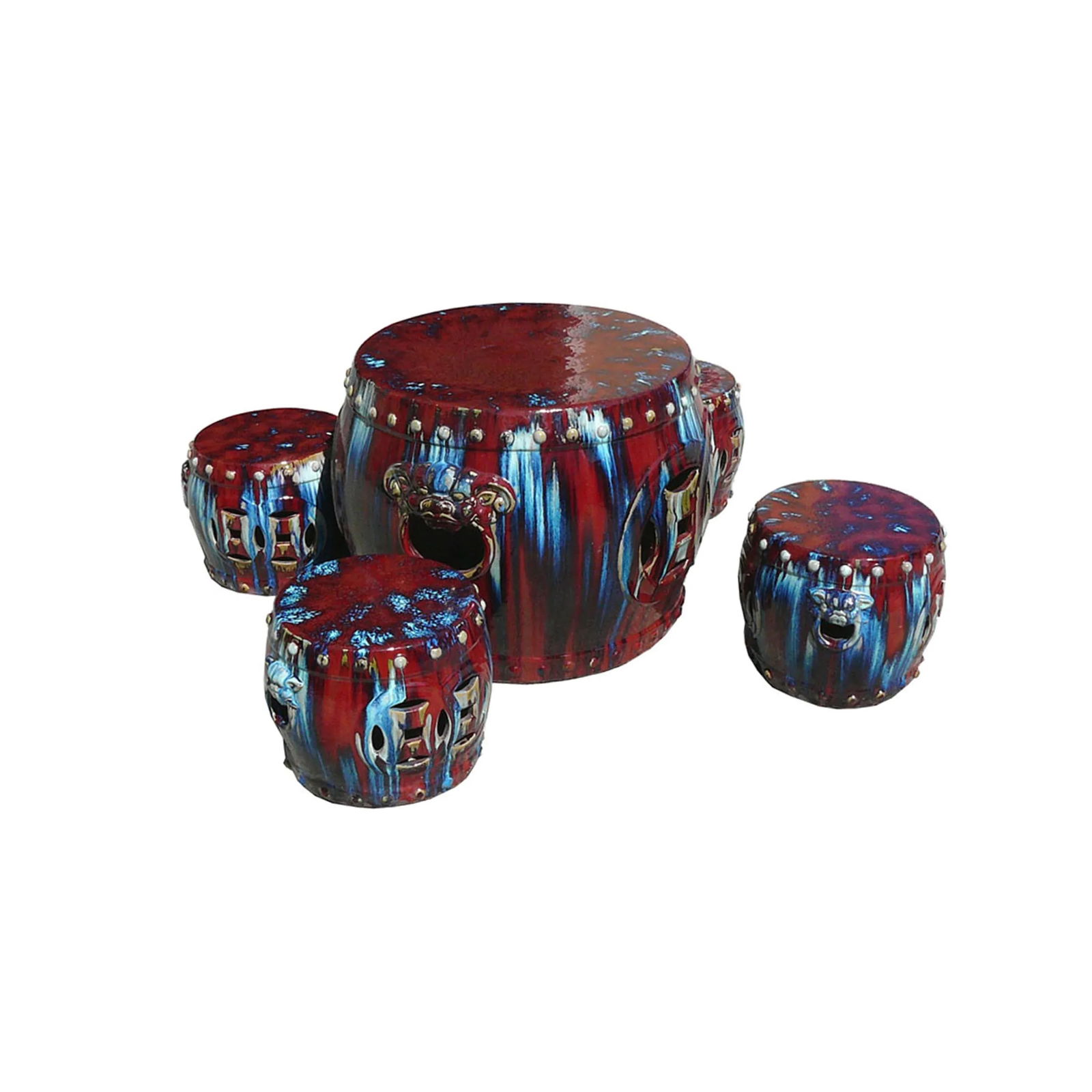 Out Door & in Door Chinese Red Clay Round Garden Tea Set - 5 Pieces - 2