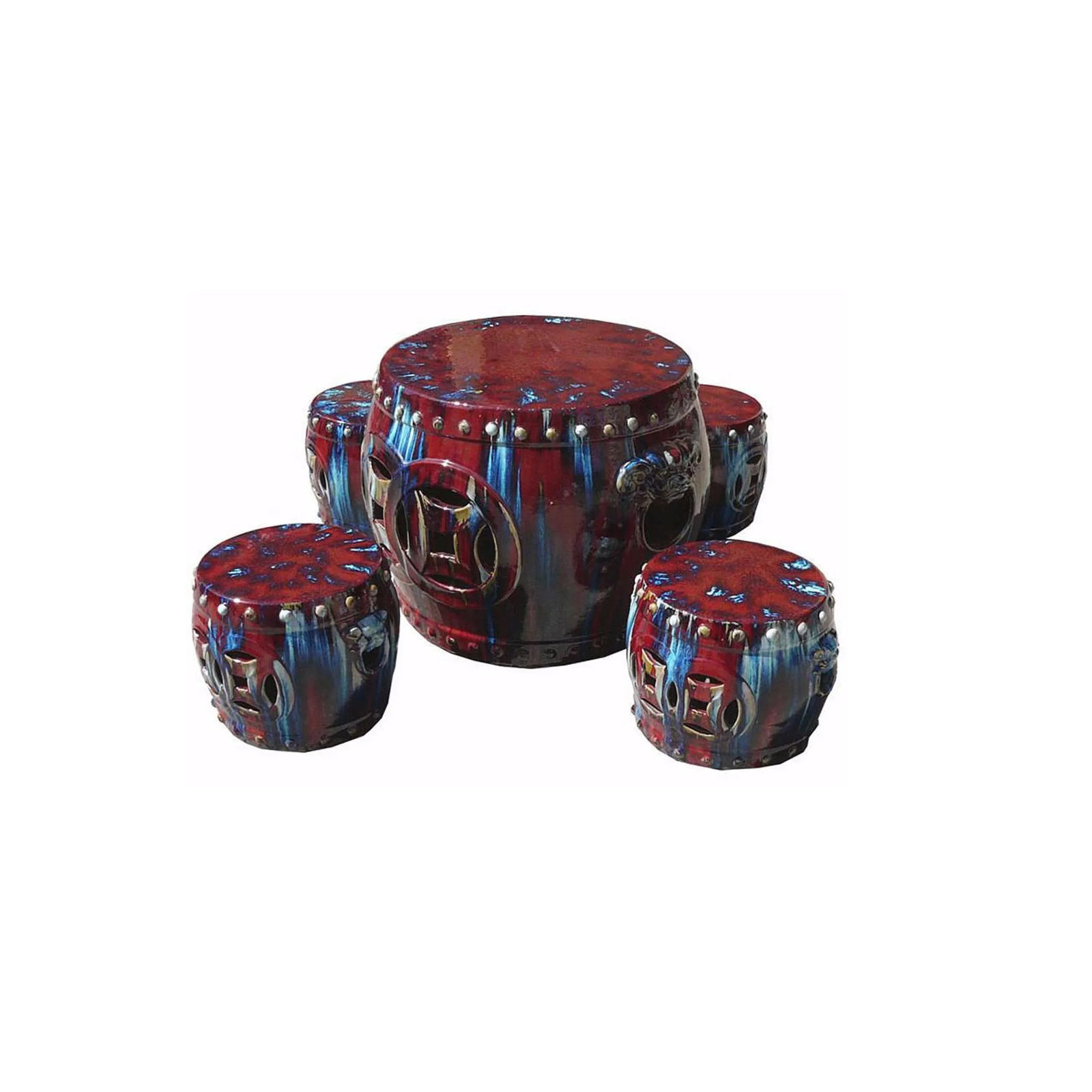 Out Door & in Door Chinese Red Clay Round Garden Tea Set - 5 Pieces - 6