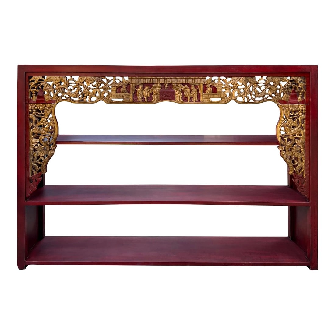 Chinese Red Golden Carving Rectangular Curio Display Stand Side Table (1 of 6)