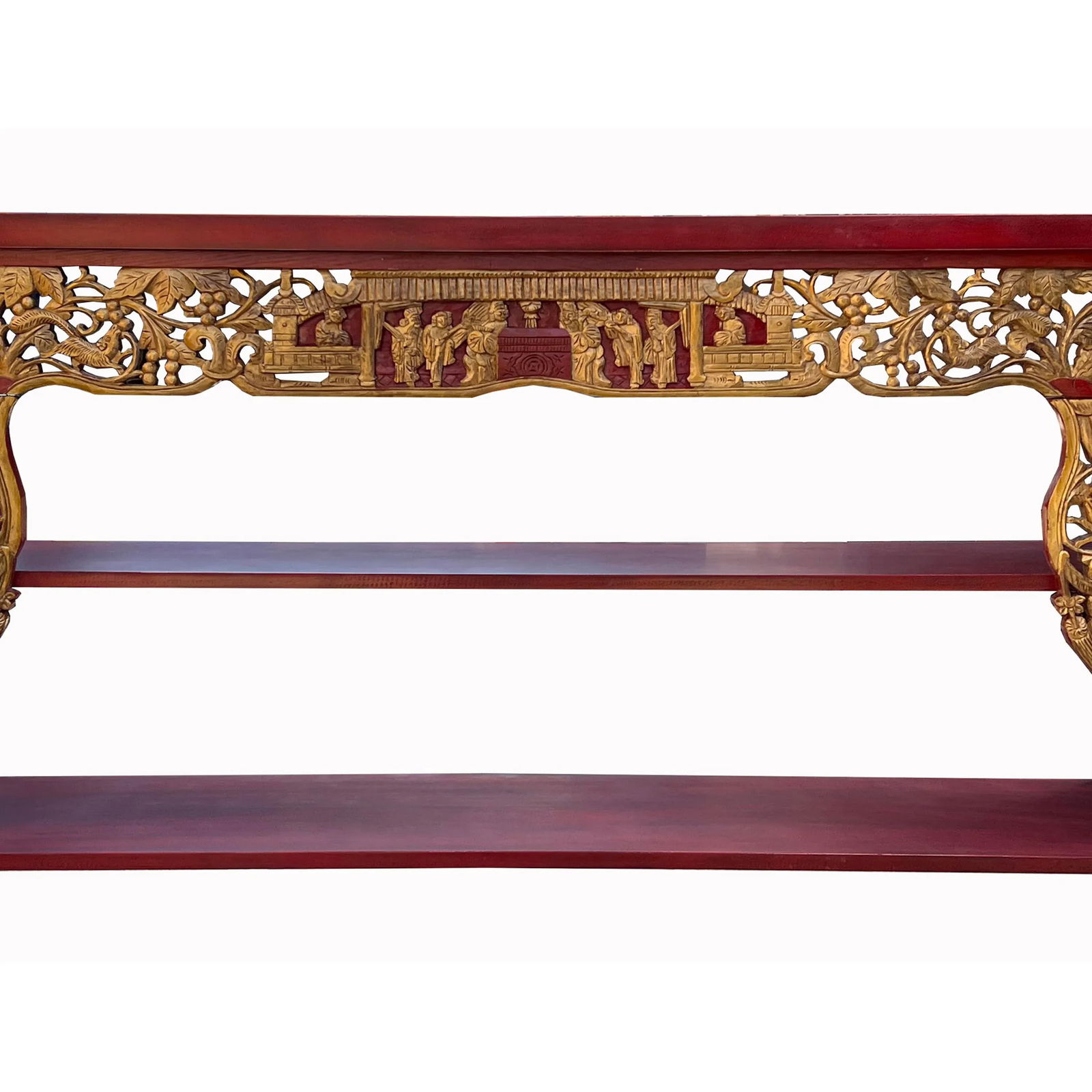 Chinese Red Golden Carving Rectangular Curio Display Stand Side Table - 4