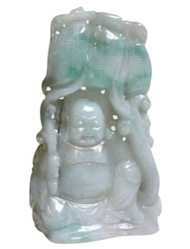Chinese Jade Carved Happy Buddha Ornament Display