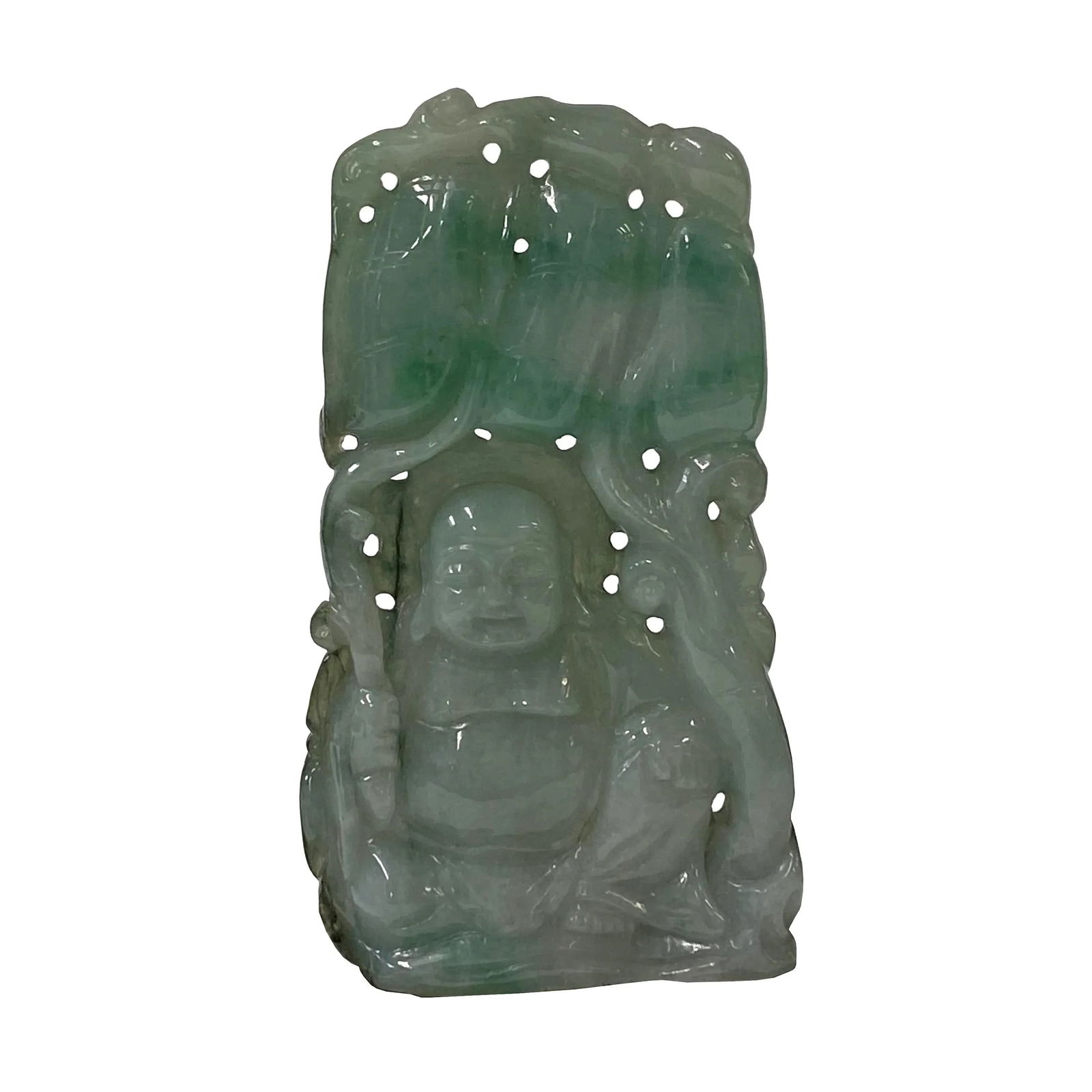 Chinese Jade Carved Happy Buddha Ornament Display - 2