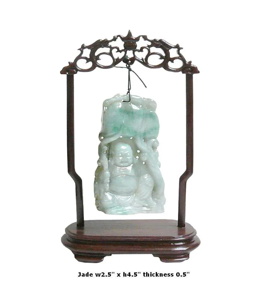 Chinese Jade Carved Happy Buddha Ornament Display - 7