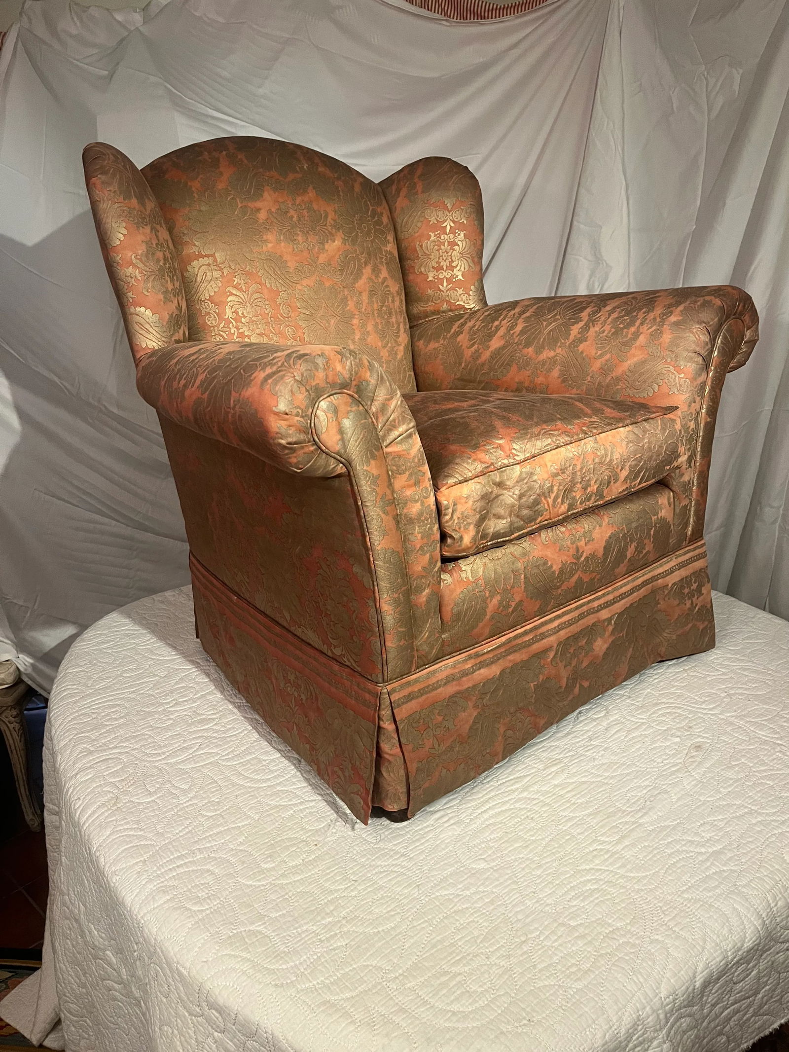 Wingback Plush Club Chair George Smith Style Upholstered in Fortuny Impero Fabric From Italy - 13
