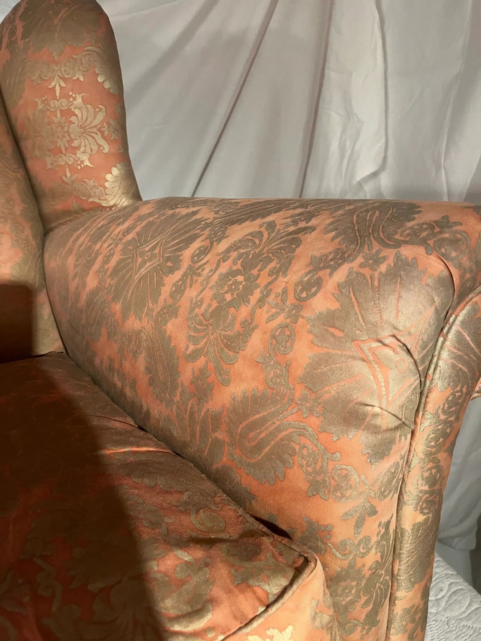 Wingback Plush Club Chair George Smith Style Upholstered in Fortuny Impero Fabric From Italy - 5