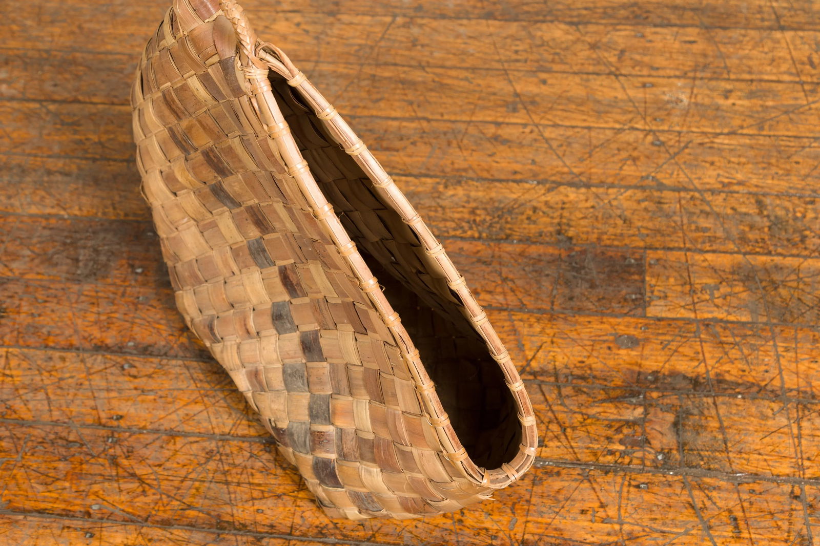 Antique Rustic Hand Woven Karagumoy Filipino Two Toned Grain Basket - 11