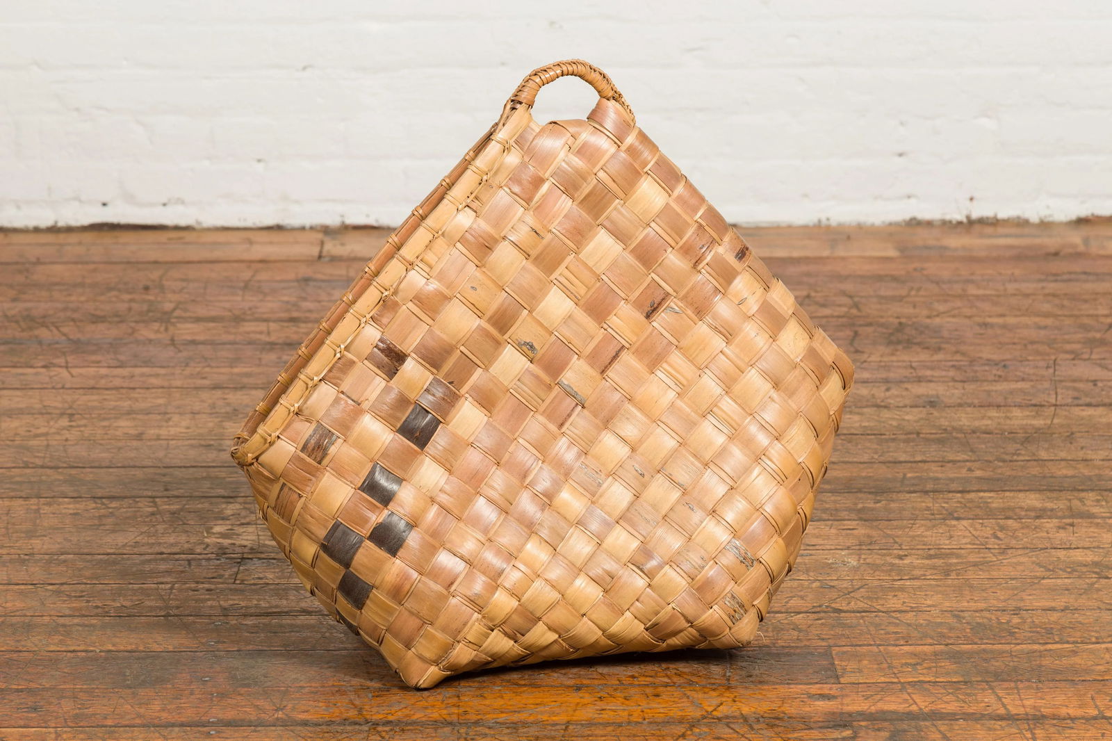 Antique Rustic Hand Woven Karagumoy Filipino Two Toned Grain Basket - 12