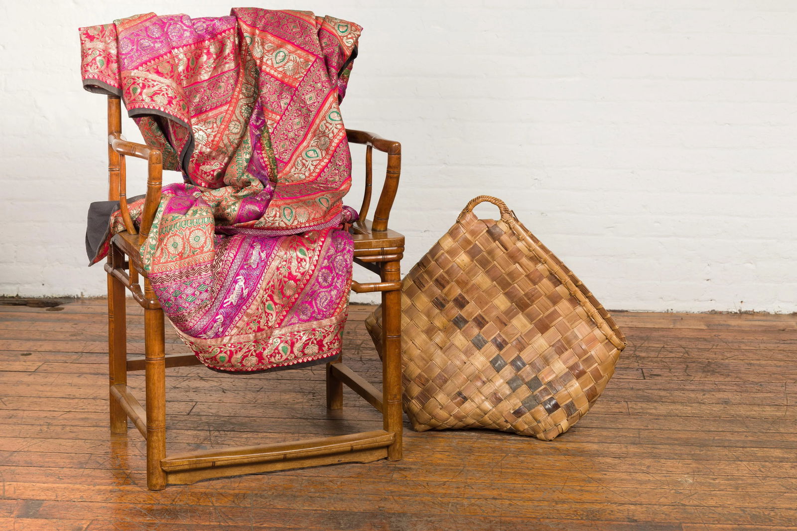 Antique Rustic Hand Woven Karagumoy Filipino Two Toned Grain Basket - 3