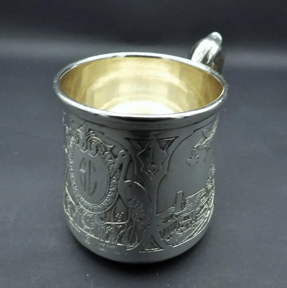Grogan Co. Sterling Silver Baby's Child's Stork Christening Cup Mug 1934 - 2