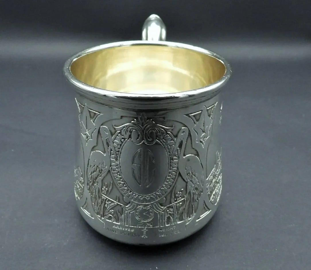 Grogan Co. Sterling Silver Baby's Child's Stork Christening Cup Mug 1934 - 4