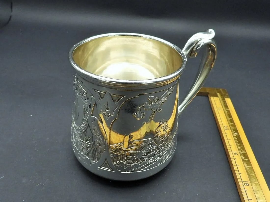 Grogan Co. Sterling Silver Baby's Child's Stork Christening Cup Mug 1934 - 5