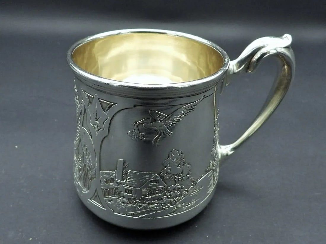 Grogan Co. Sterling Silver Baby's Child's Stork Christening Cup Mug 1934 - 7