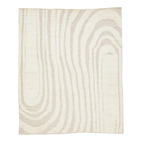 2020s Contemporary Moroccan Style Wool Rug in Ivory With Abstract Design