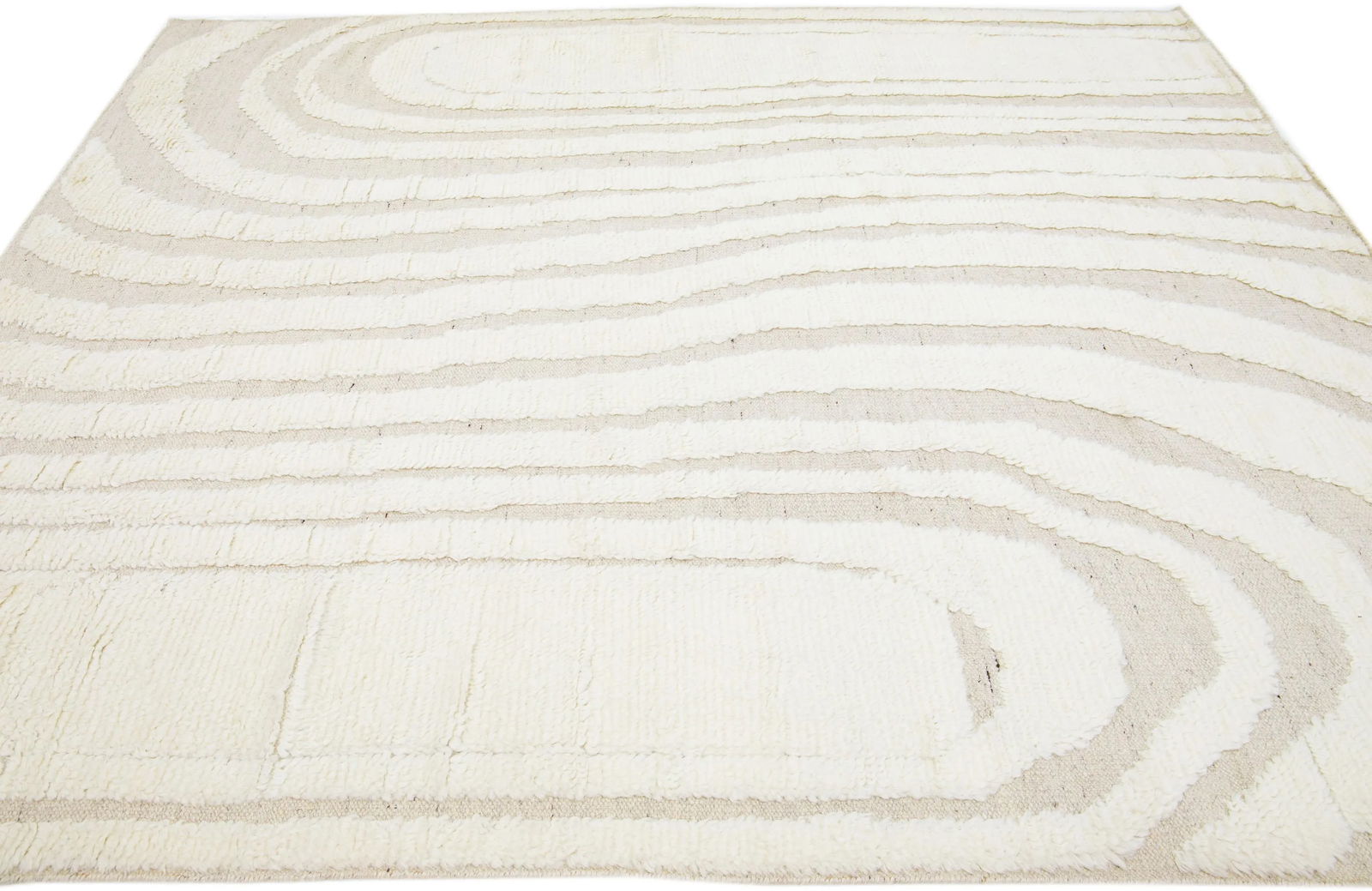 2020s Contemporary Moroccan Style Wool Rug in Ivory With Abstract Design - 3