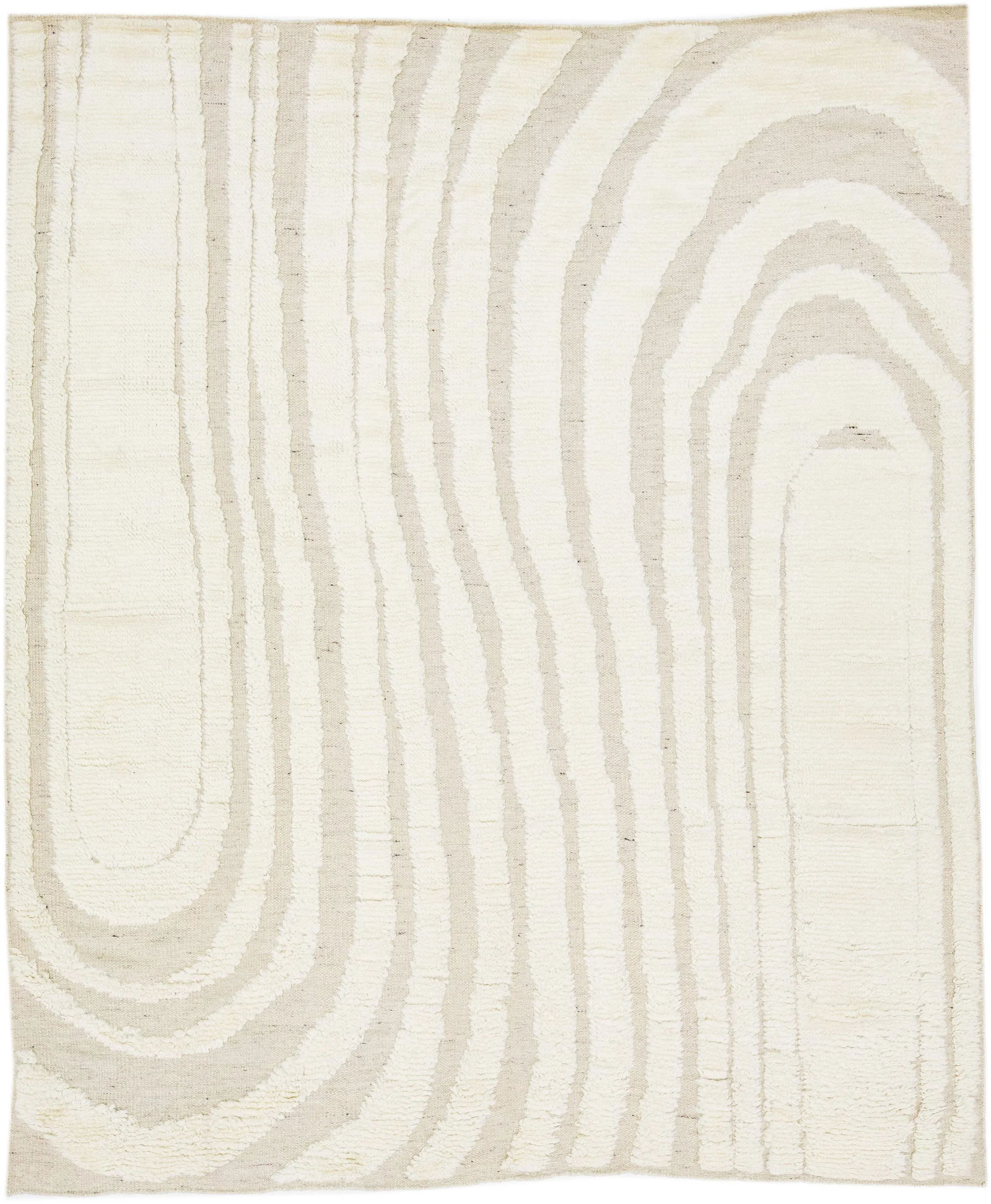 2020s Contemporary Moroccan Style Wool Rug in Ivory With Abstract Design - 7