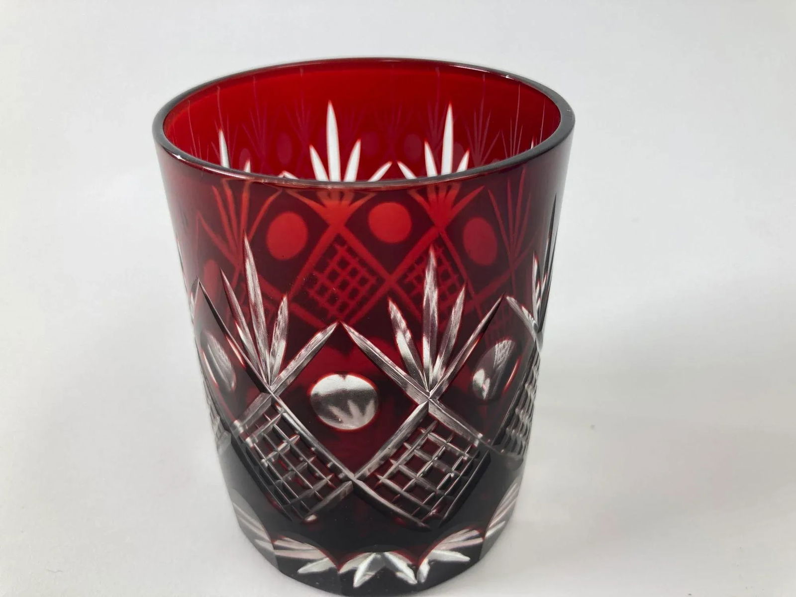 Whiskey Crystal Glasses Tumbler Baccarat Style Blue and Red Cut 1970s - 10