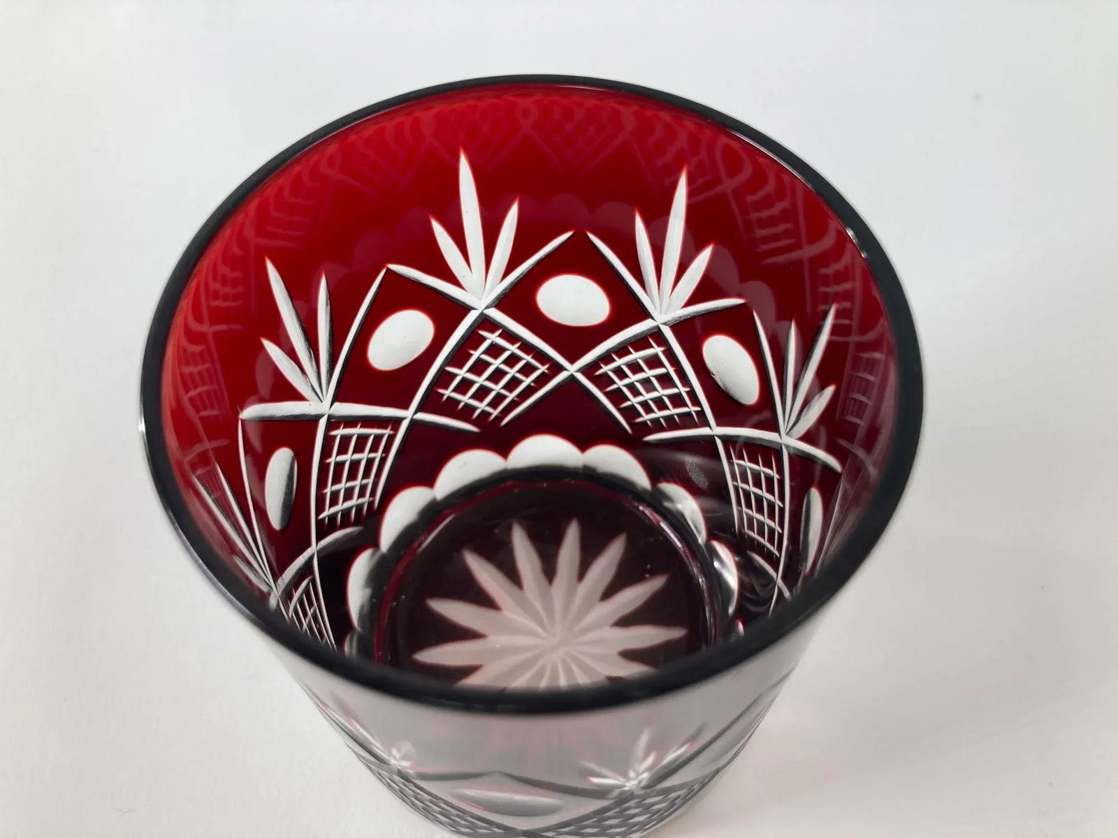 Whiskey Crystal Glasses Tumbler Baccarat Style Blue and Red Cut 1970s - 11