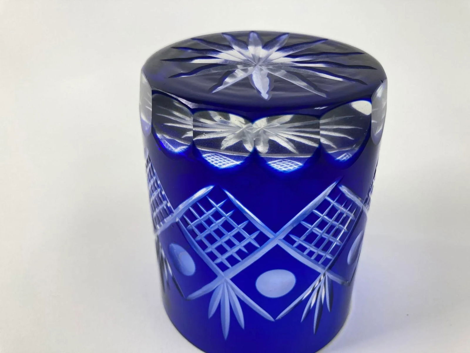 Whiskey Crystal Glasses Tumbler Baccarat Style Blue and Red Cut 1970s - 6