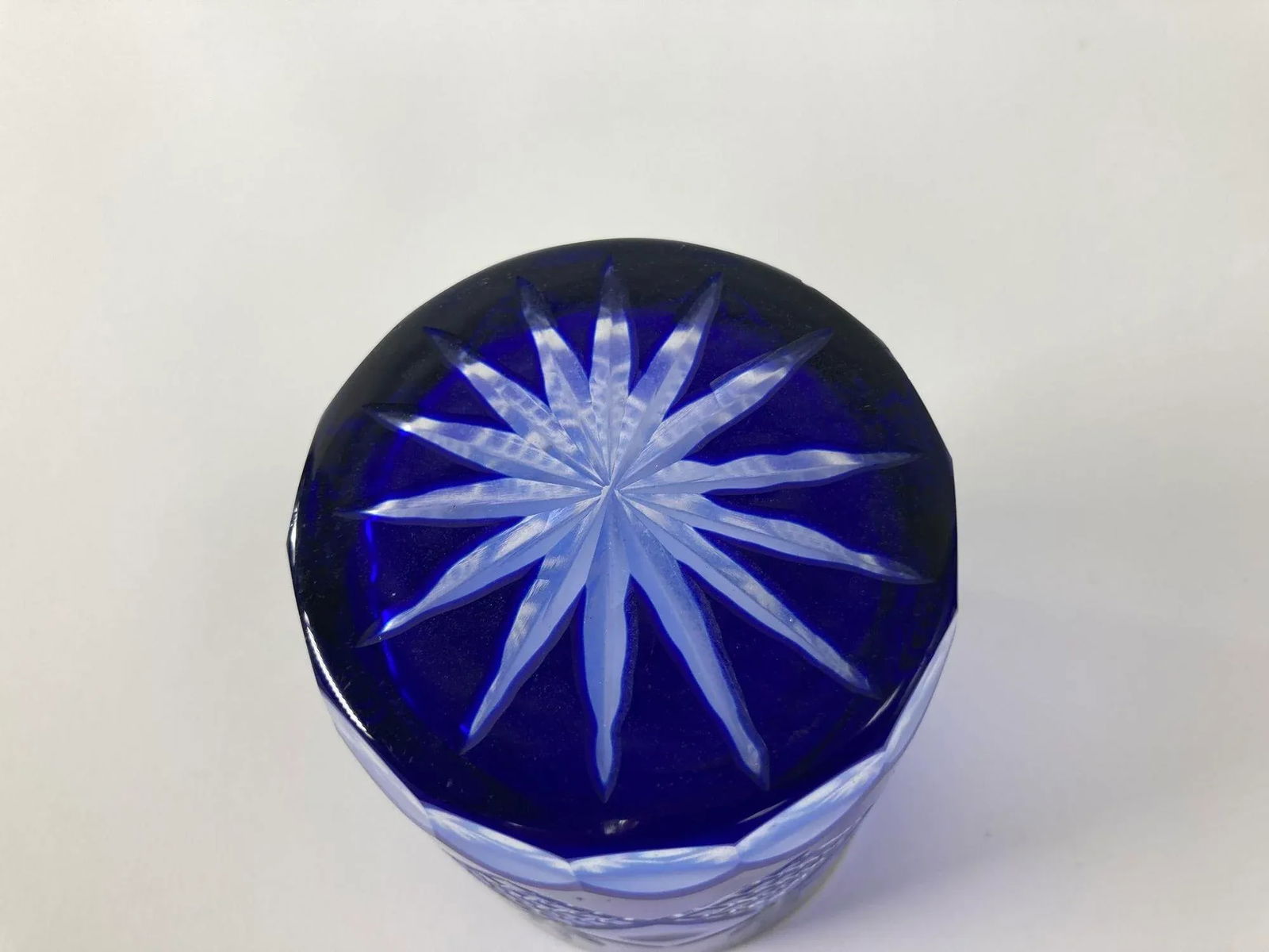 Whiskey Crystal Glasses Tumbler Baccarat Style Blue and Red Cut 1970s - 7