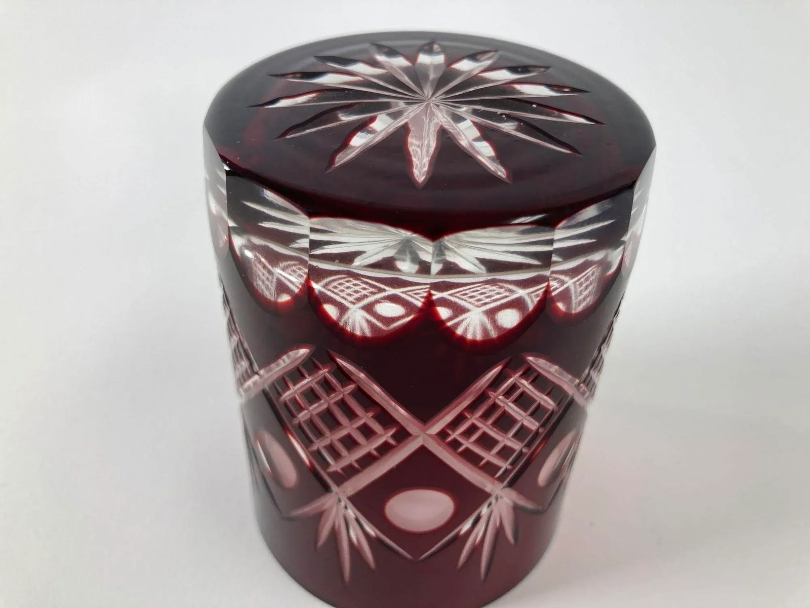 Whiskey Crystal Glasses Tumbler Baccarat Style Blue and Red Cut 1970s - 9