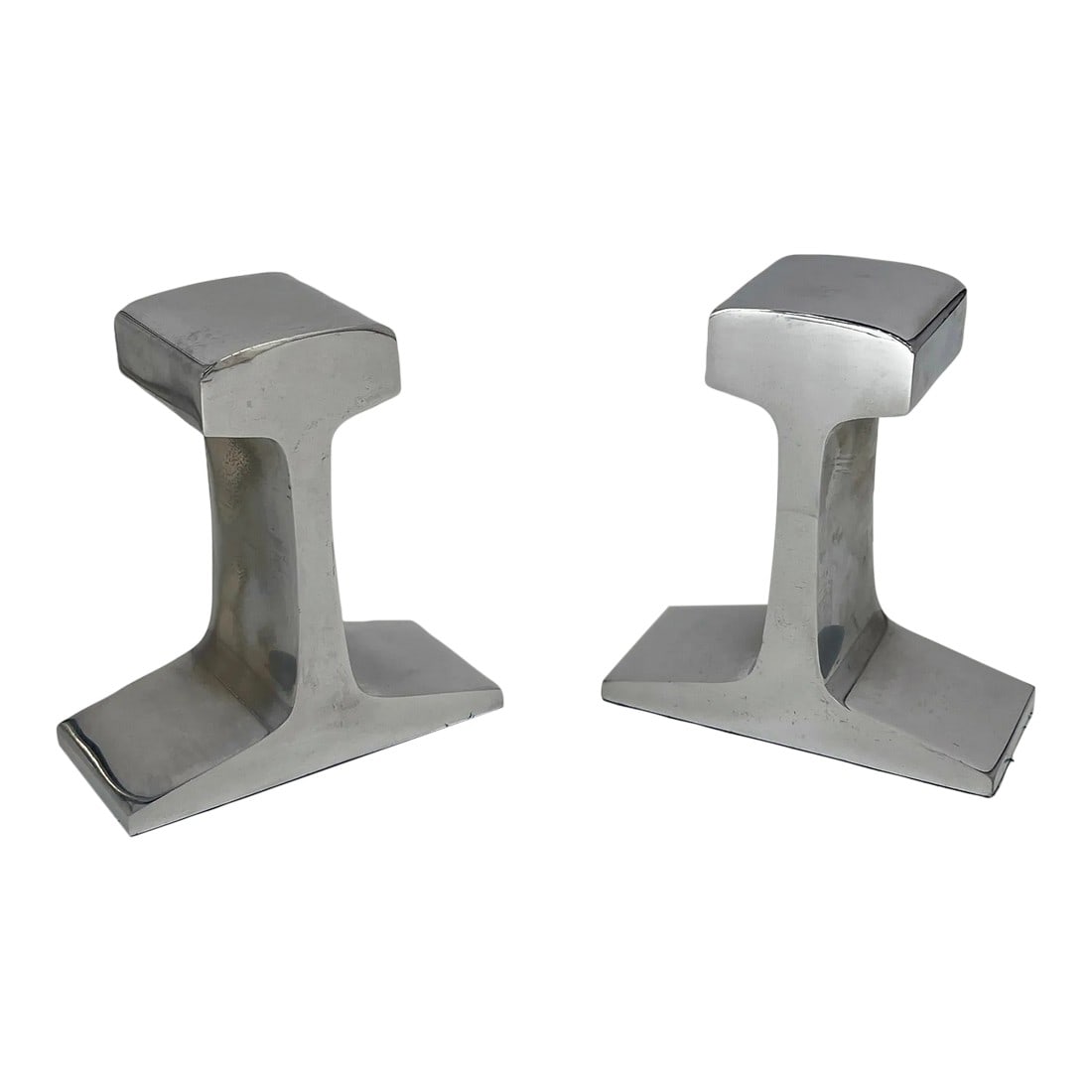 Pair, Modernist Chromed Steel Railroad Tie Bookends Circa 1980: Pair, Modernist Chromed Steel Railroad Tie Bookends Circa 1980. Condition: Alterations: Original Condition Unaltered Imperfections: Some Imperfections Condition Notes: They have some chrome loss and o