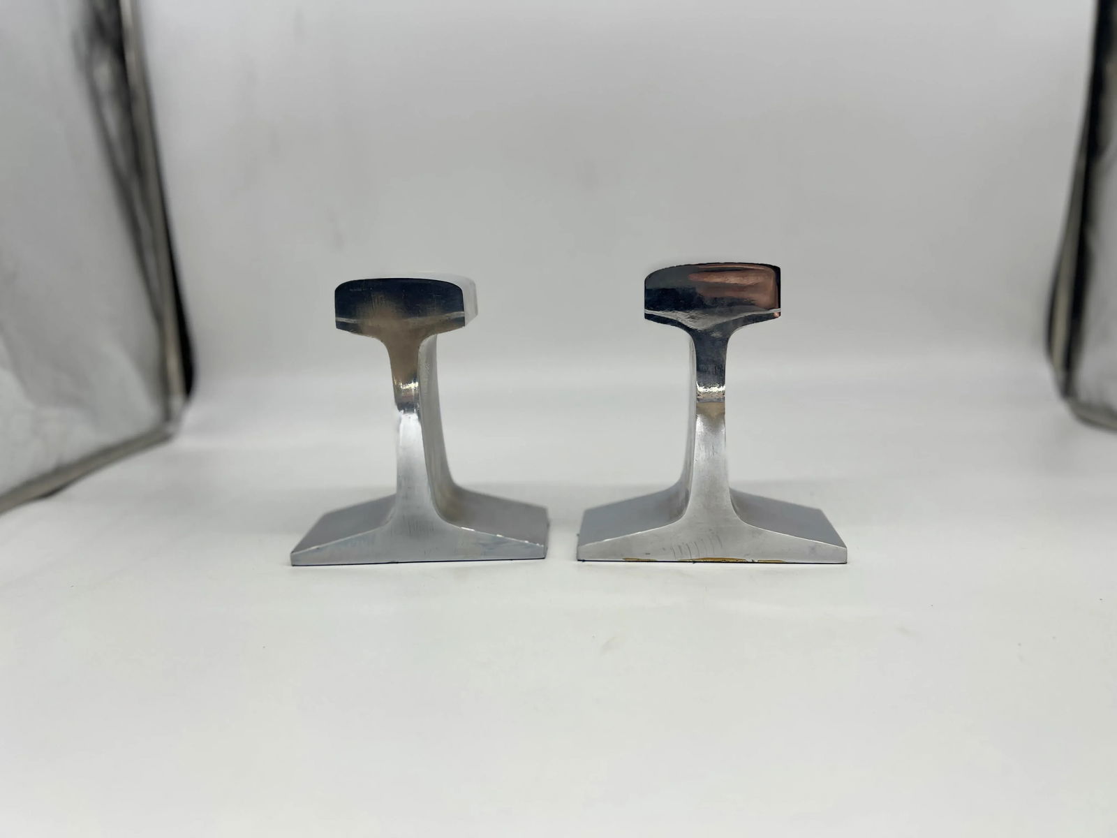 Pair, Modernist Chromed Steel Railroad Tie Bookends Circa 1980 - 3