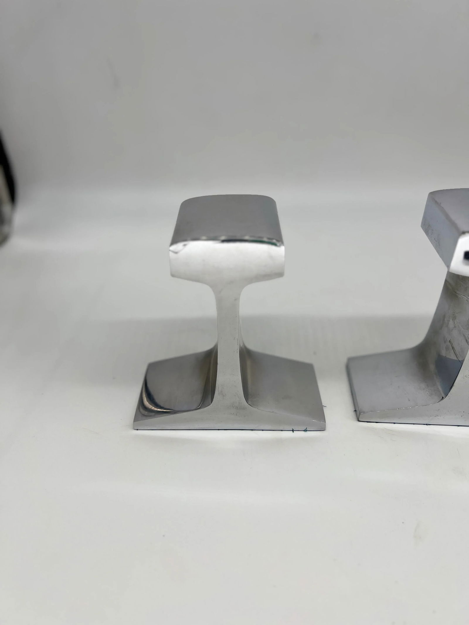 Pair, Modernist Chromed Steel Railroad Tie Bookends Circa 1980 - 6