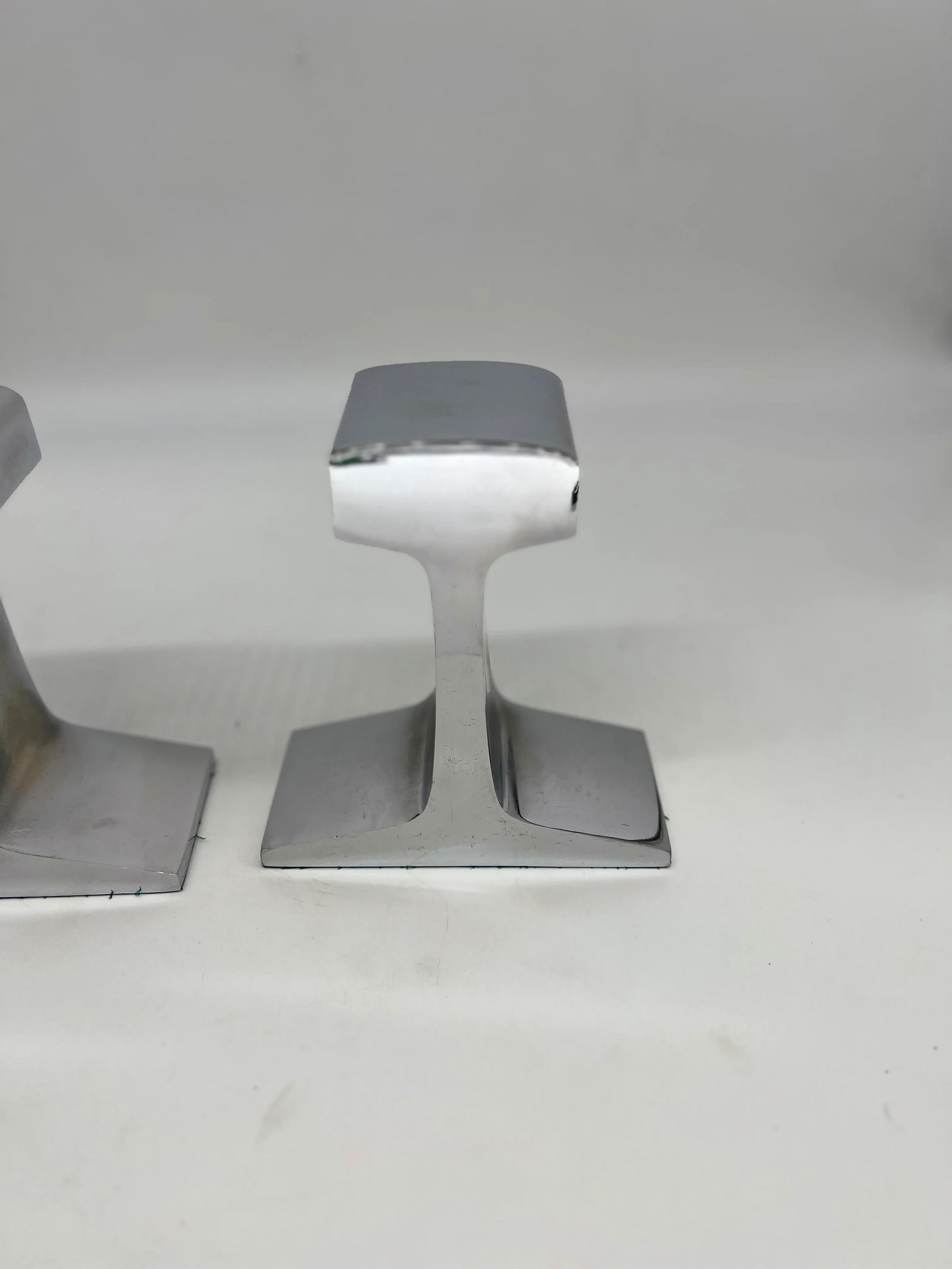 Pair, Modernist Chromed Steel Railroad Tie Bookends Circa 1980 - 7