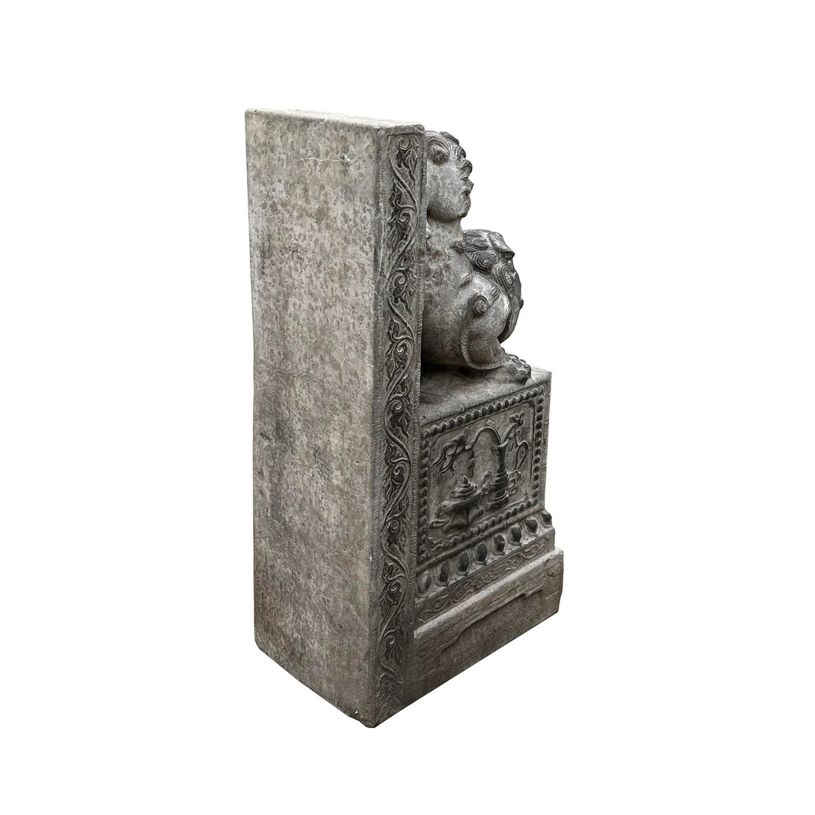 Chinese Pair Gray Stone Fengshui Foo Dogs Lions Door Block Statue - 7
