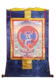Tibetan Print Fabric Trim Deity Art Wall Scroll Thangka