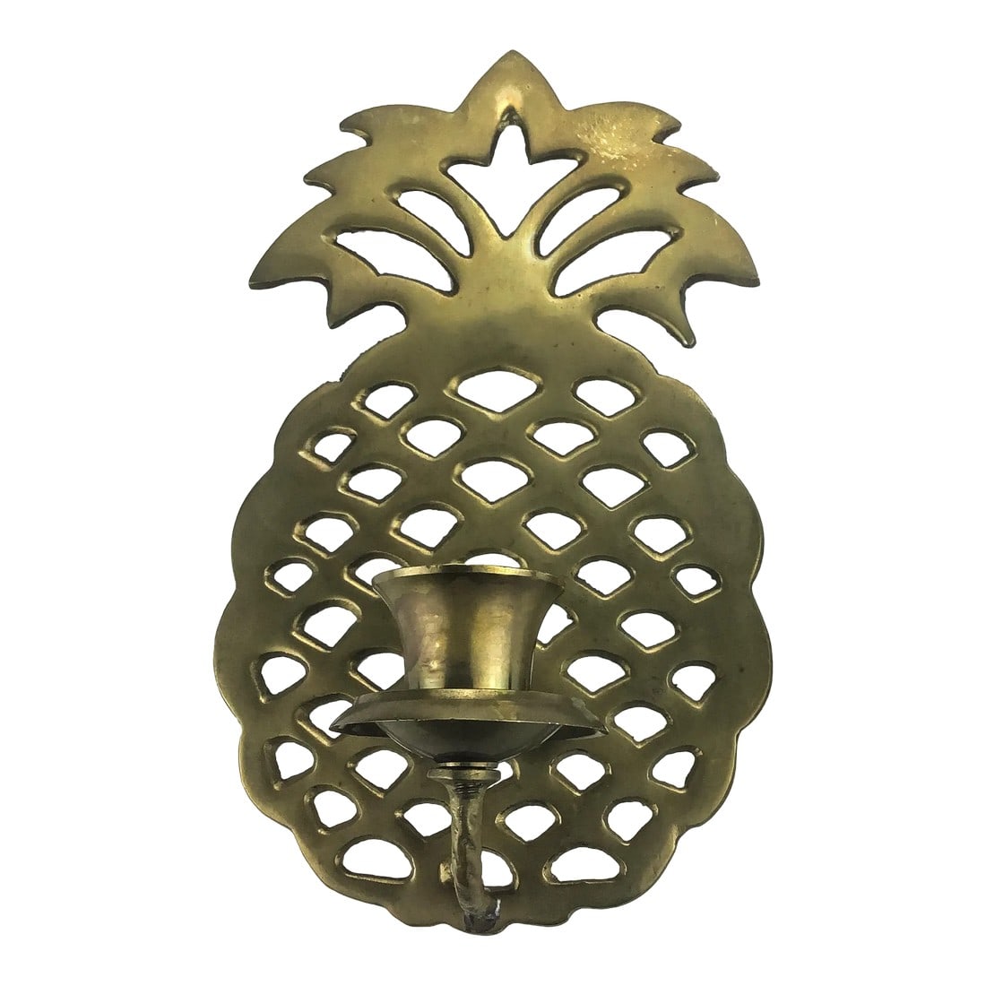 Vintage Solid Brass Pineapple Candle Wall Sconce: We love pineapple designs. So MCM and full of interesting variations. Use this piece anywhere on the wall to add pizazz to any decor you desire. Condition: Alterations: Original Condition Unaltered Im