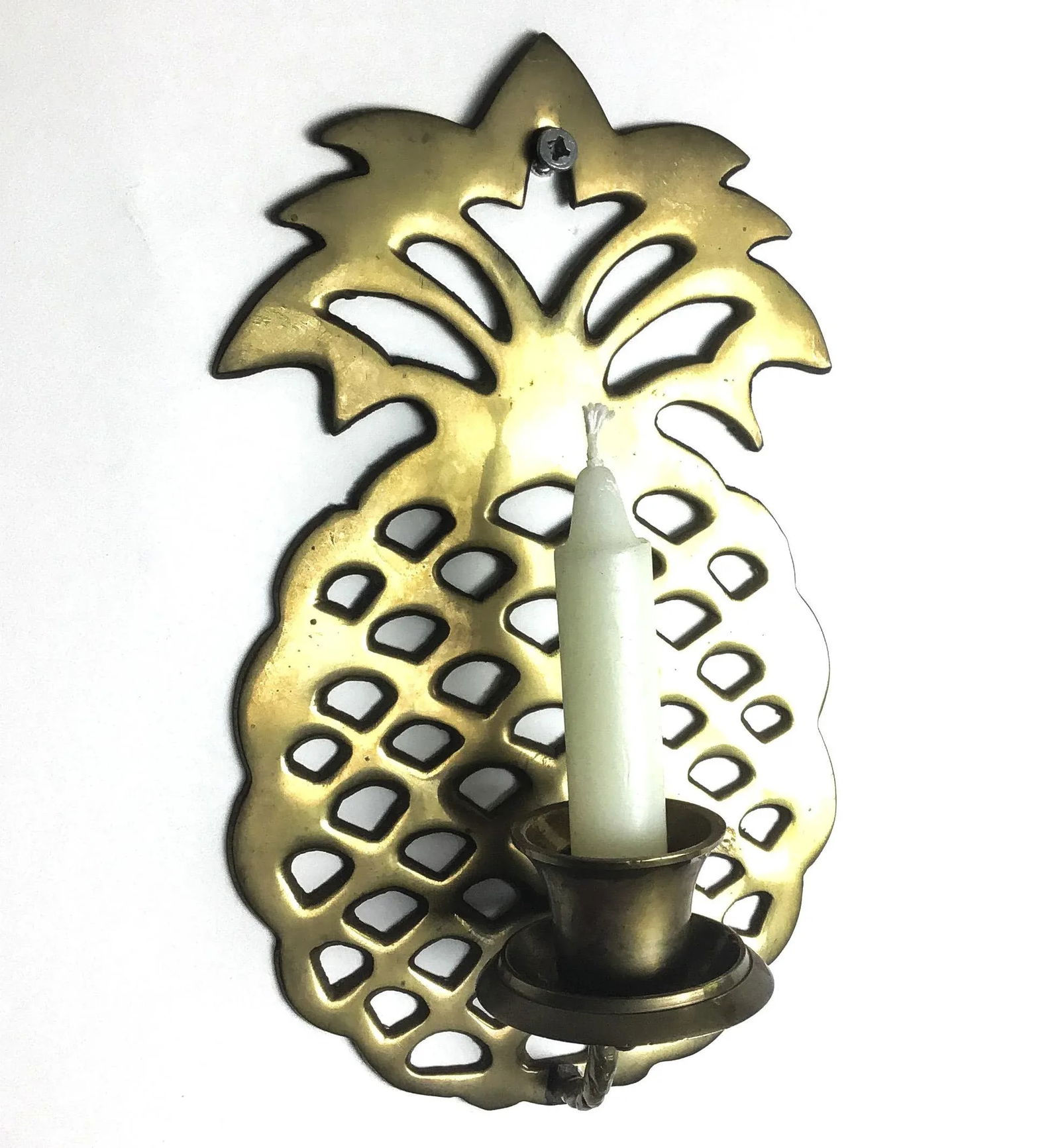 Vintage Solid Brass Pineapple Candle Wall Sconce - 2