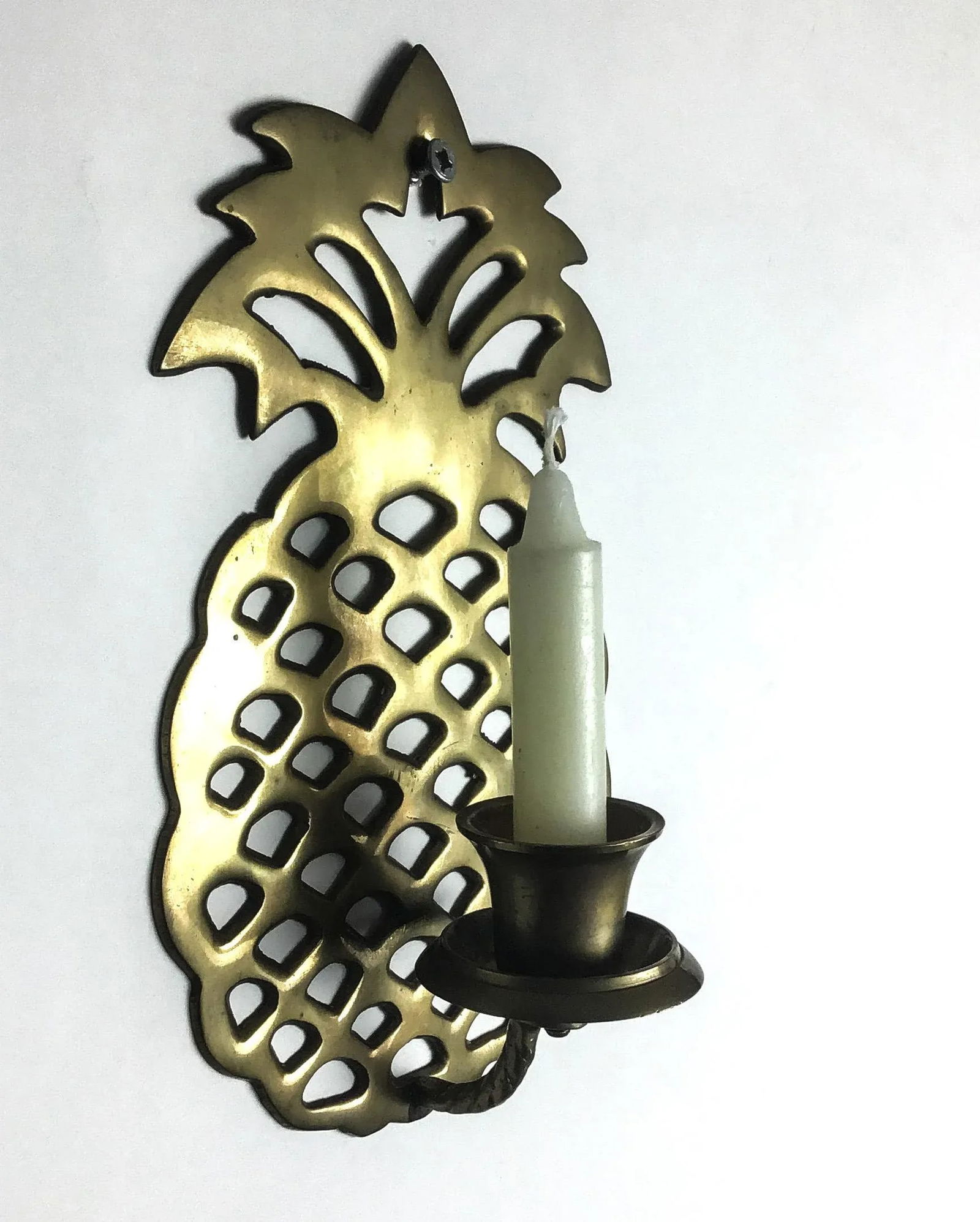 Vintage Solid Brass Pineapple Candle Wall Sconce - 5