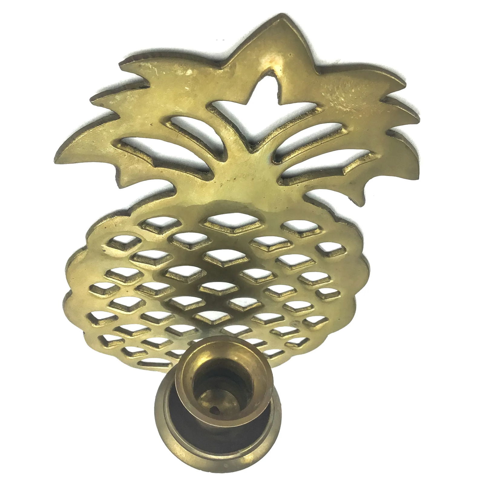 Vintage Solid Brass Pineapple Candle Wall Sconce - 7