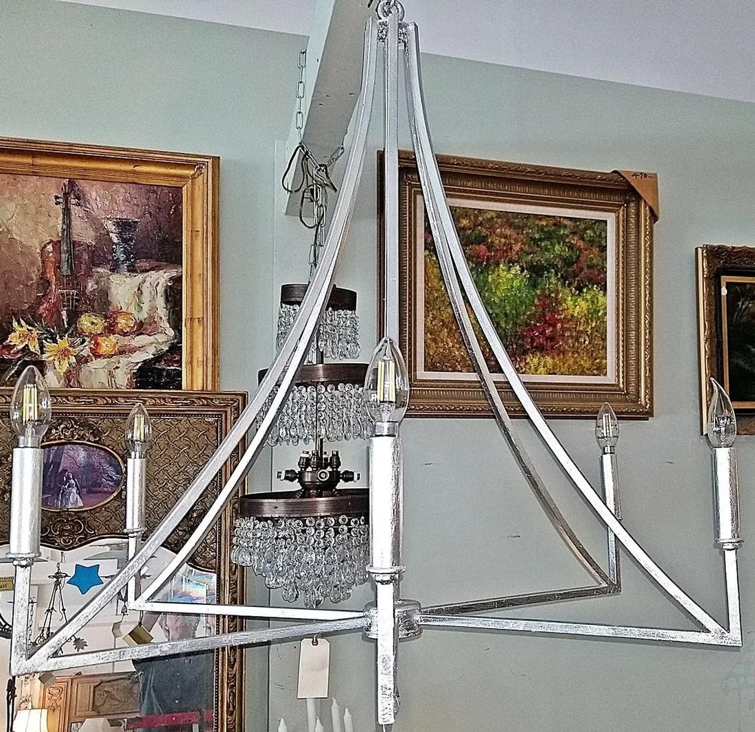 1980s Modern Silver Leaf Chandelier Fixture - 2