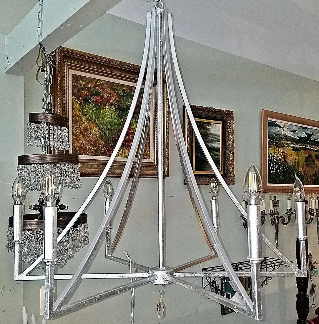 1980s Modern Silver Leaf Chandelier Fixture - 3