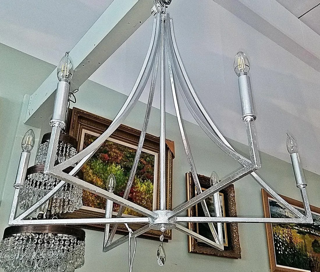 1980s Modern Silver Leaf Chandelier Fixture - 4