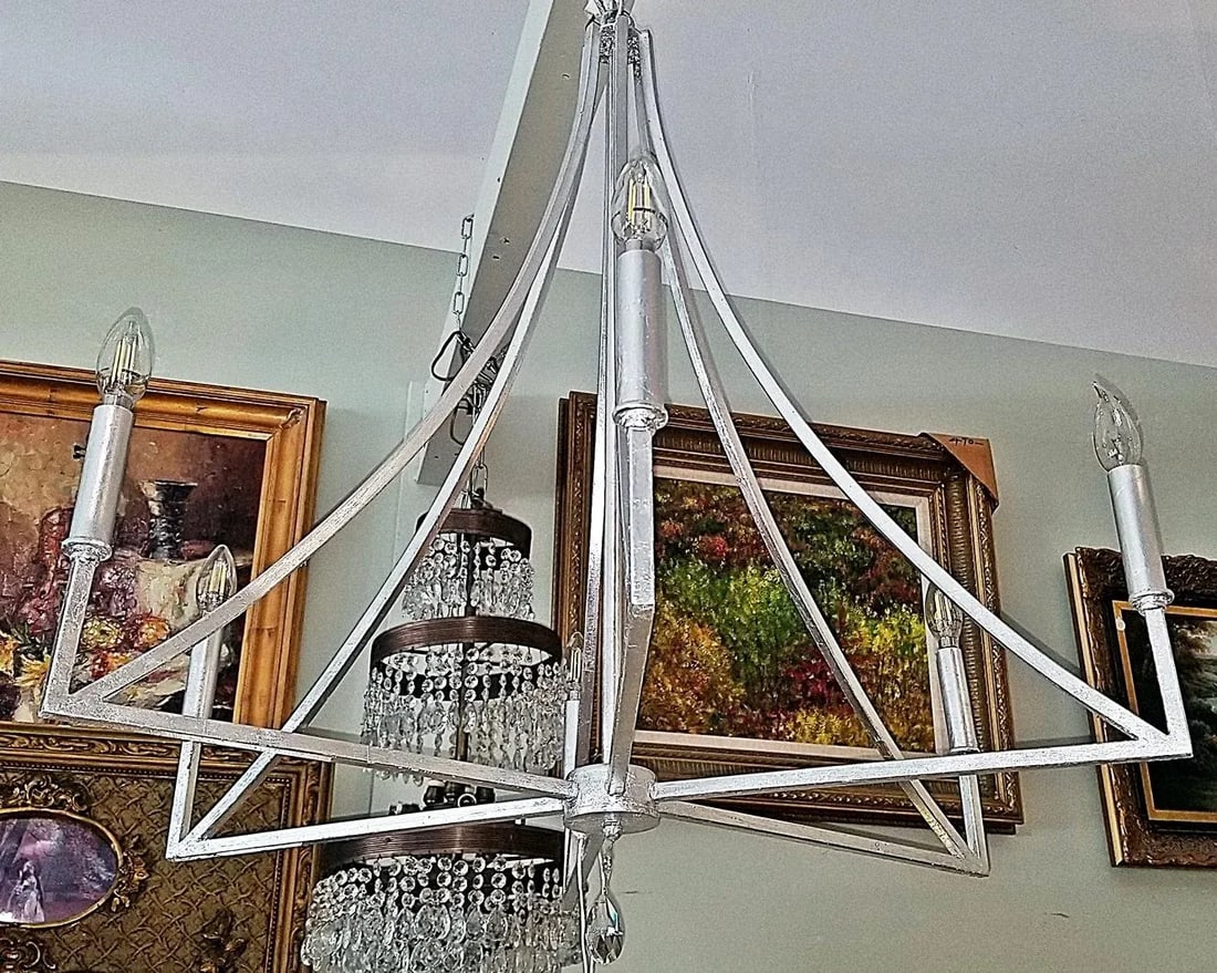 1980s Modern Silver Leaf Chandelier Fixture - 5