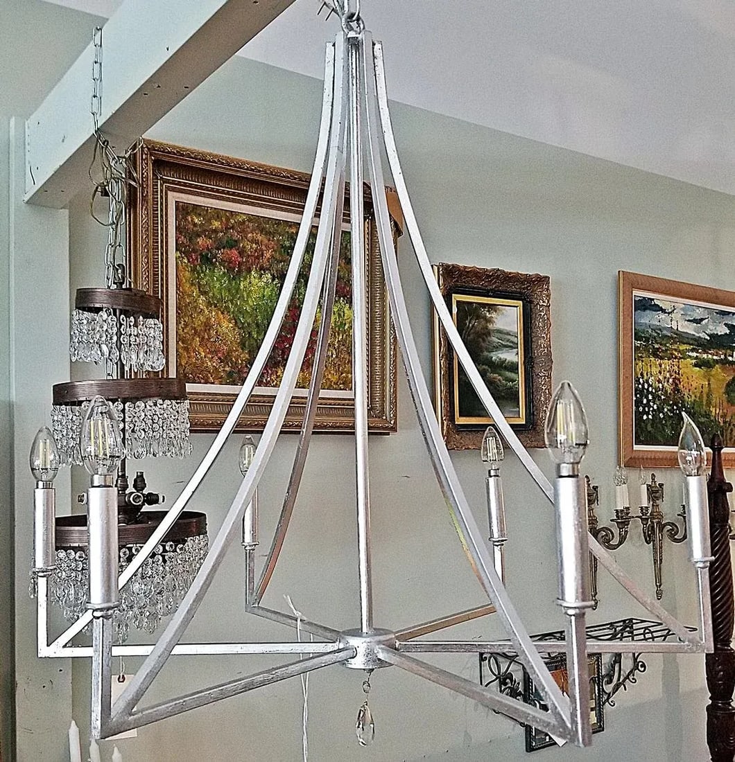 1980s Modern Silver Leaf Chandelier Fixture - 6