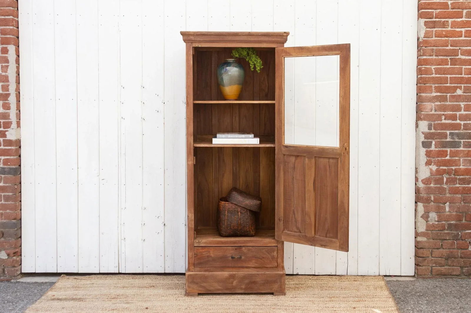 Slim Antique Teak Colonial Cabinet - 3