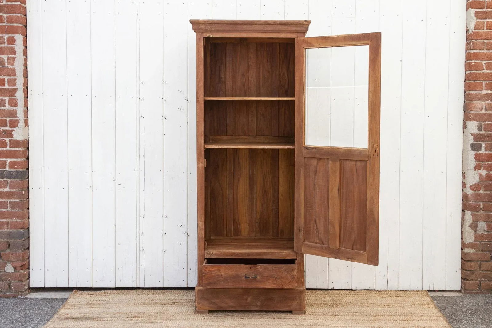 Slim Antique Teak Colonial Cabinet - 6