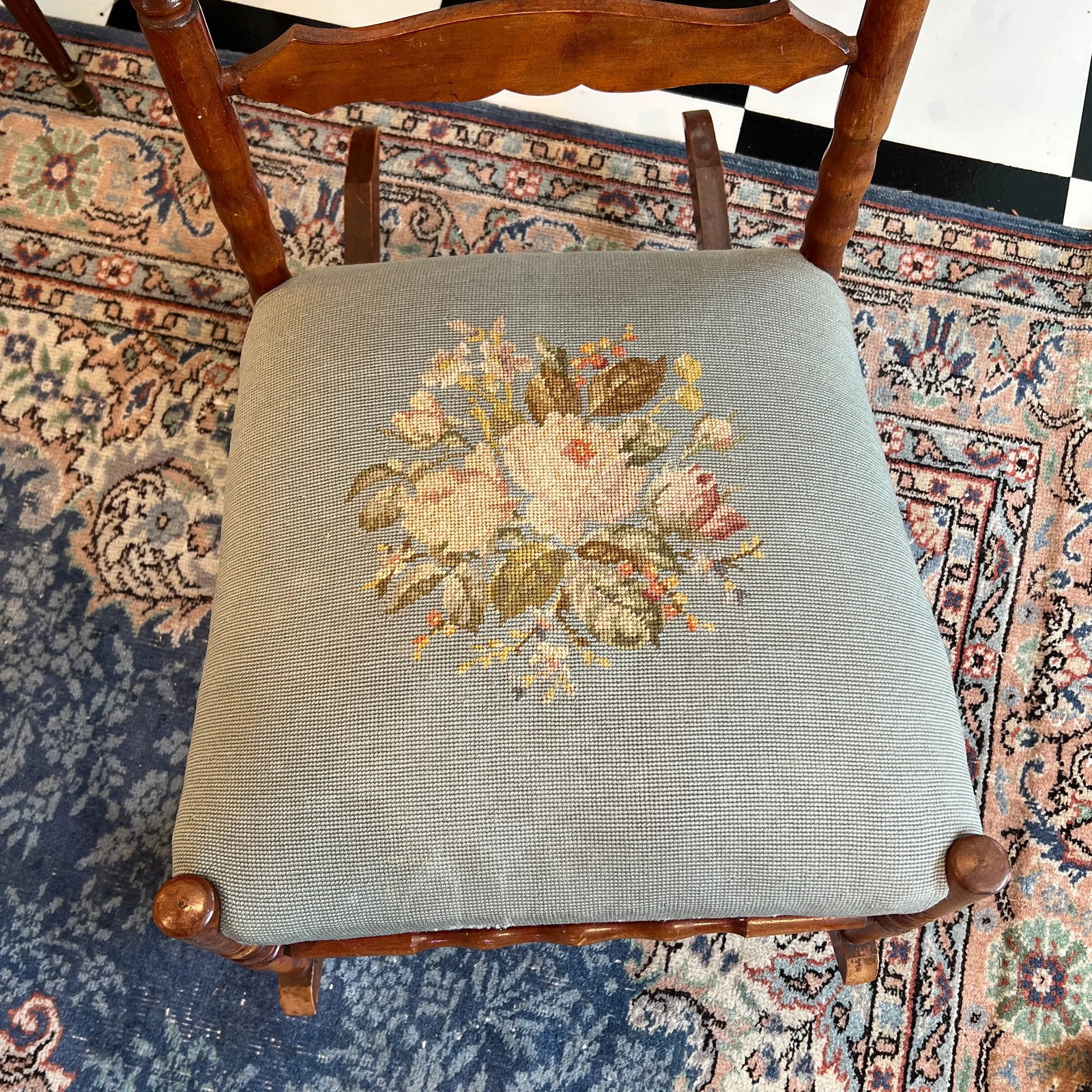 Antique Needlepoint Rocking Chair - 2