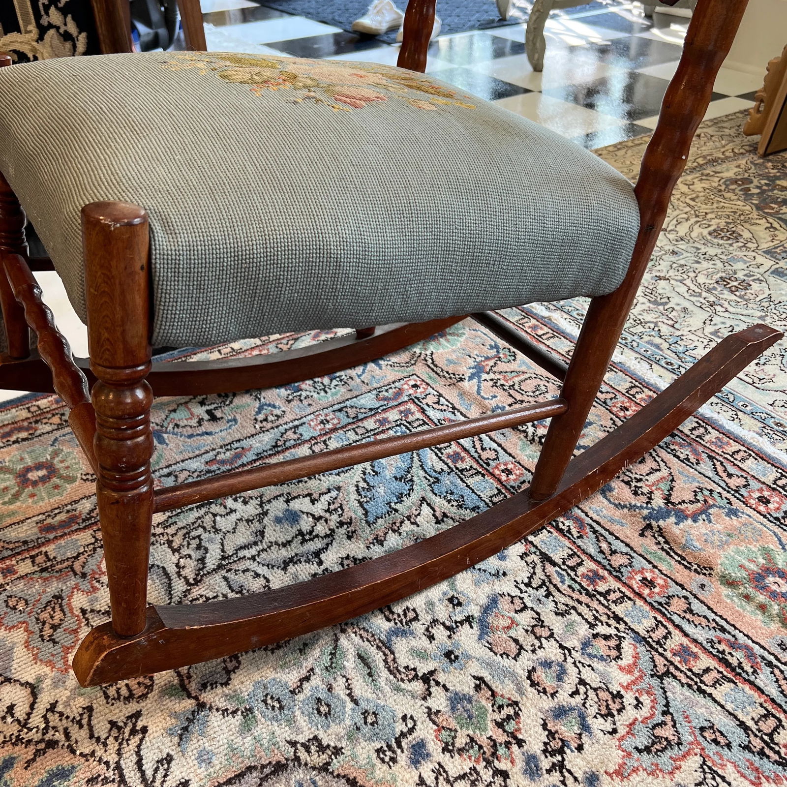 Antique Needlepoint Rocking Chair - 4