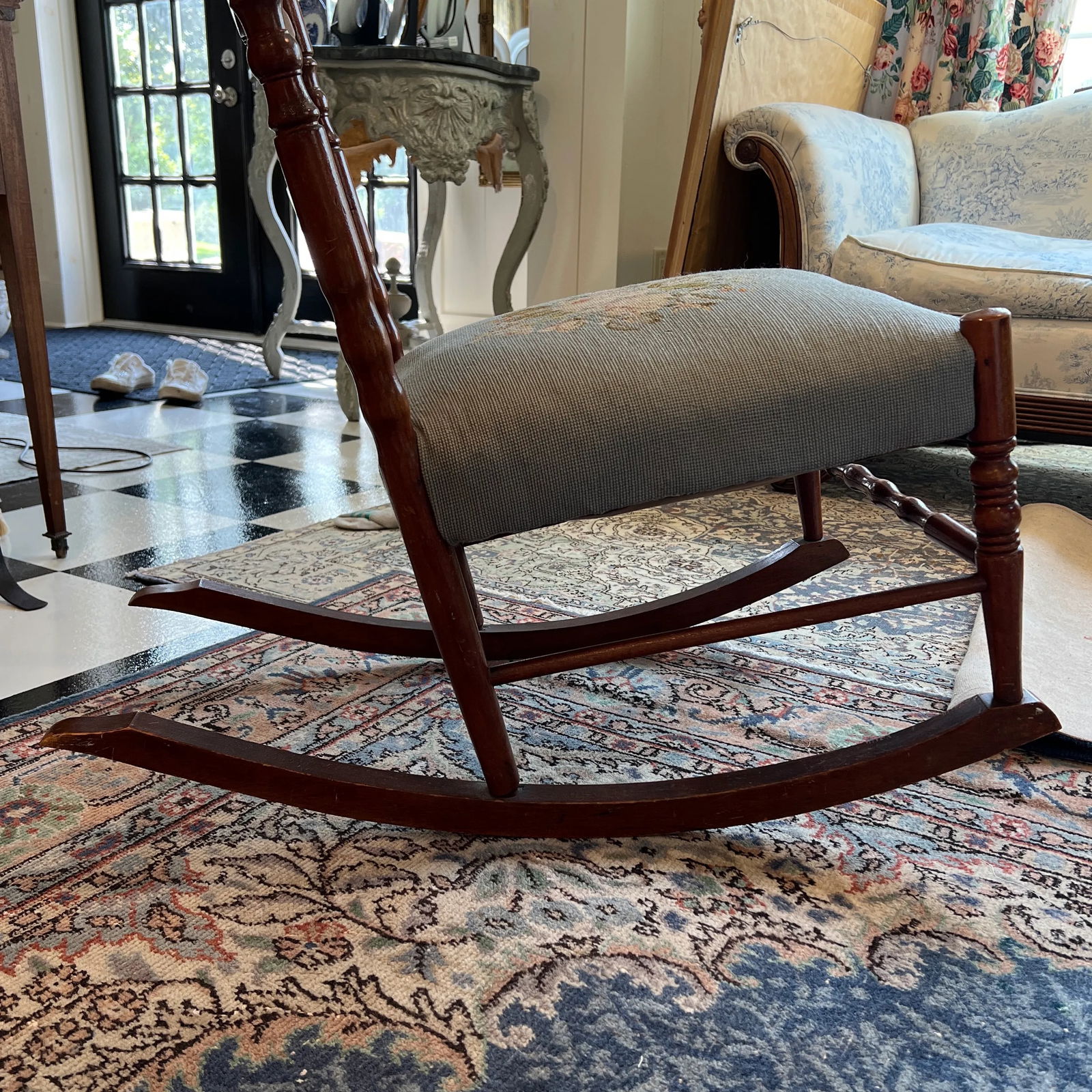 Antique Needlepoint Rocking Chair - 5